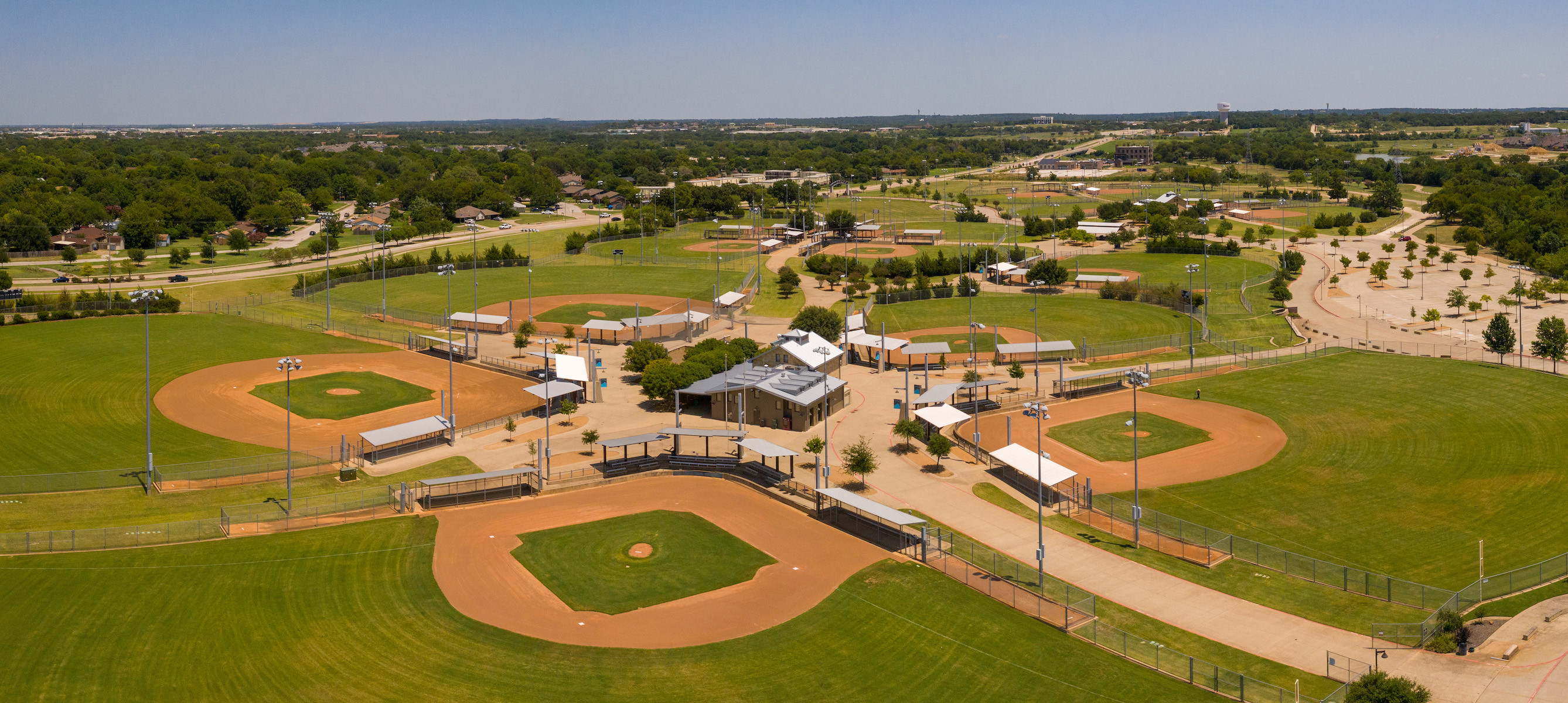 Sky view of baseball fields